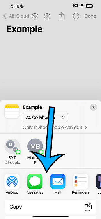 how to share a note on iPhone 14