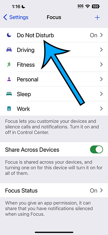 how to turn off focus on iphone 14